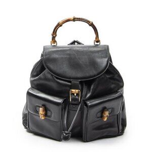 Gucci Bamboo Backpack Black Calfskin Leather